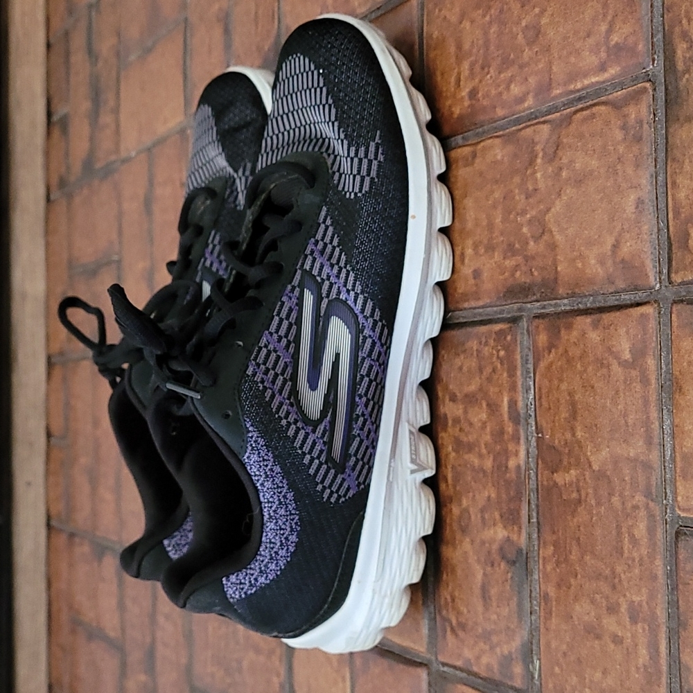 Sketchers Women's Go Walk Spark 14024 Lace Up Black Purple Sneaker Shoes Size 8